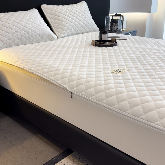 91家纺网 家纺一手货源 找家纺 叠派家纺 2025新款5A抗菌A类夹棉床笠经典款防水款系列 莹月白-小格子防水款