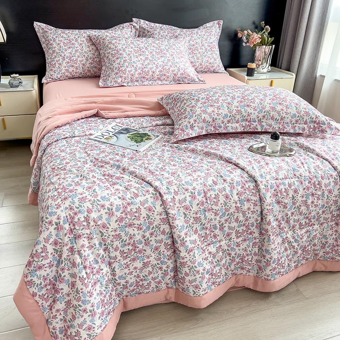 91家纺网 家纺一手货源 找家纺 宝士康家纺 2025新款10A抗菌双层纱印花夏被 紫苑