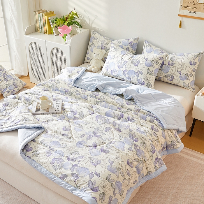 91家纺网 家纺一手货源 找家纺 海洋家纺 2025款水洗棉纯棉花夏凉被全棉花印花夏被空调被薄被子 淑清雅