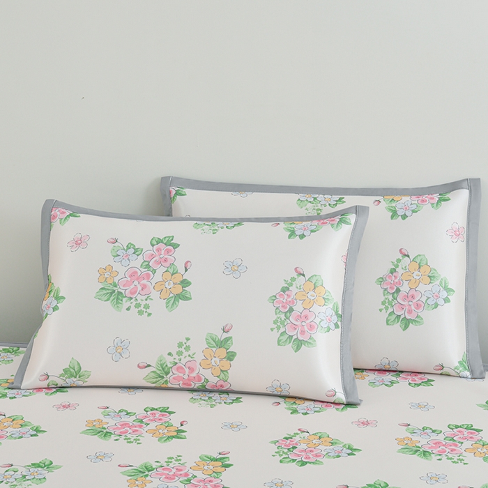 91家纺网 家纺一手货源 找家纺 简一 2025新款A类碳光印花数码冰丝凉席系列-床笠款 满园春色