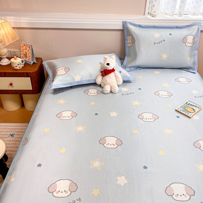 91家纺网 家纺一手货源 找家纺 慕尚家纺 2025新款数码印花床席床笠款冰藤席 床笠款-酷奇