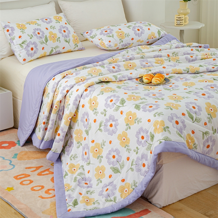 91家纺网 家纺一手货源 找家纺 海洋家纺 2025款水洗棉纯棉花夏凉被全棉花印花夏被空调被薄被子 紫丁香