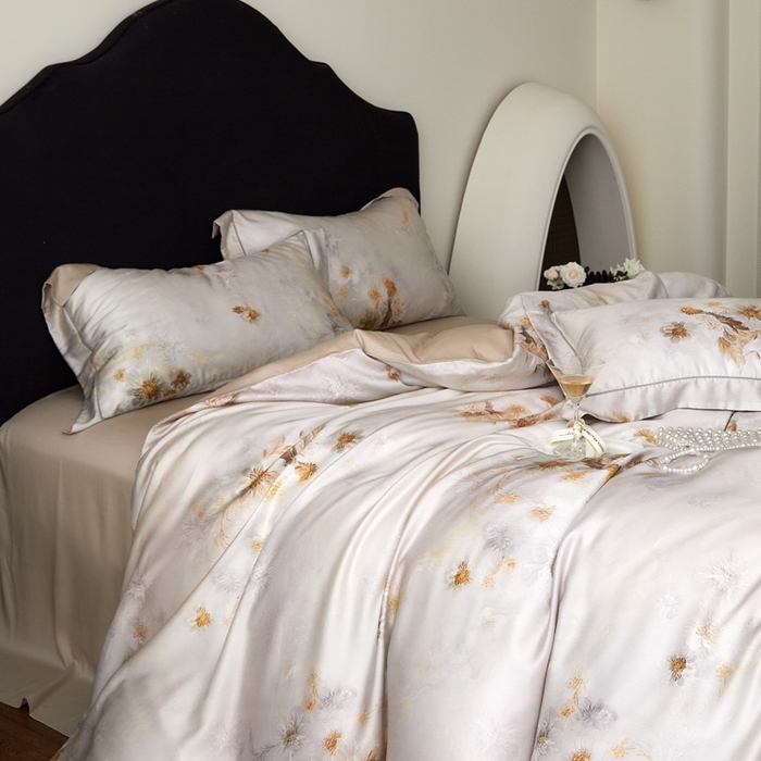 91家纺网 家纺一手货源 找家纺 金奇达家纺 2025新款竹玉清丝四件套-雅韵【标准号全网控价（折后券后）不低于元228元】 浅调暖情-杏色