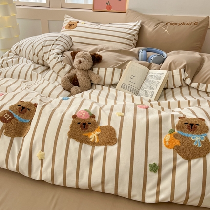 91家纺网 家纺一手货源 找家纺 （总）如一 2025新款A类ins风卡通毛巾绣水洗棉四件套