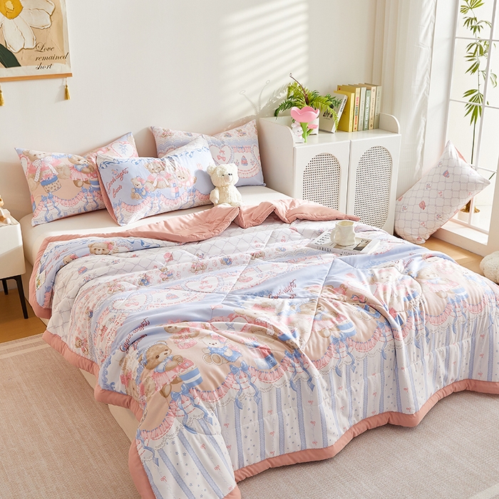 91家纺网 家纺一手货源 找家纺 海洋家纺 2025款水洗棉纯棉花夏凉被全棉花印花夏被空调被薄被子 洛丽塔-粉