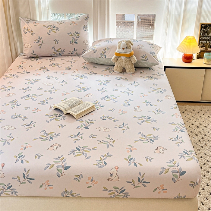 91家纺网 家纺一手货源 找家纺 宝士康家纺 2025新款10A抗菌全棉印花床笠 兔兔乐园