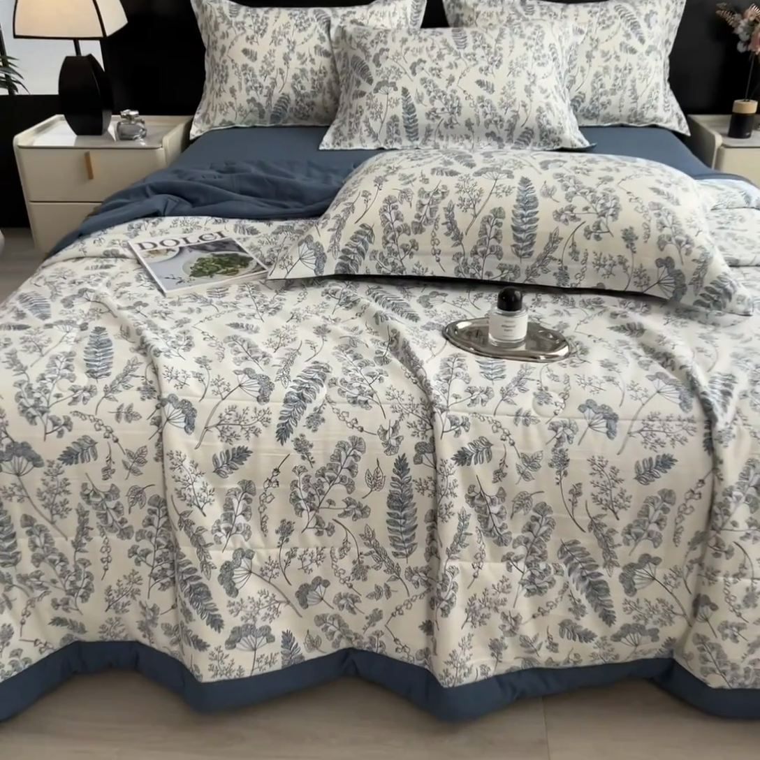 91家纺网 家纺一手货源 找家纺 宝士康家纺 2025新款10A抗菌双层纱印花夏被 青花瓷