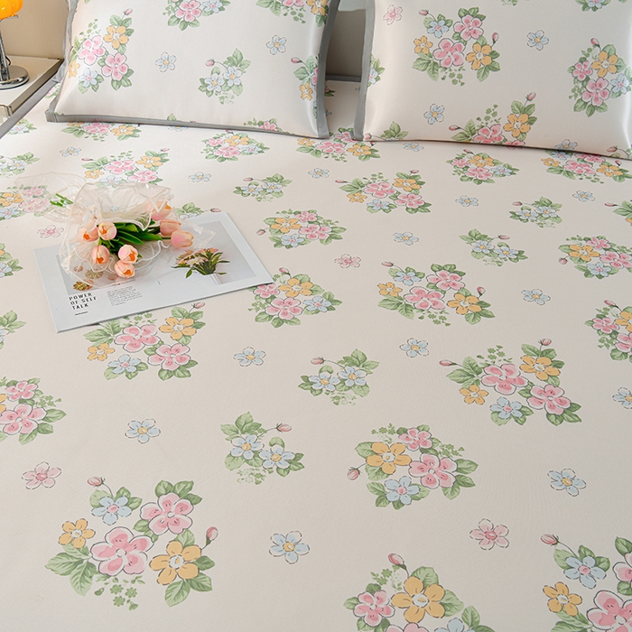 91家纺网 家纺一手货源 找家纺 简一 2025新款A类碳光印花数码冰丝凉席系列-床单款 满园春色