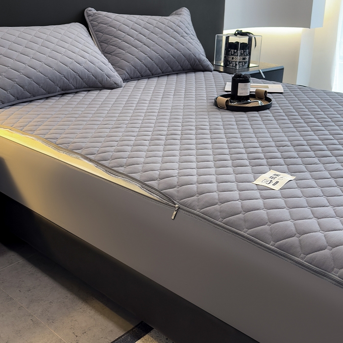 91家纺网 家纺一手货源 找家纺 叠派家纺 2025新款5A抗菌A类夹棉床笠经典款防水款系列 星空灰-小格子经典款