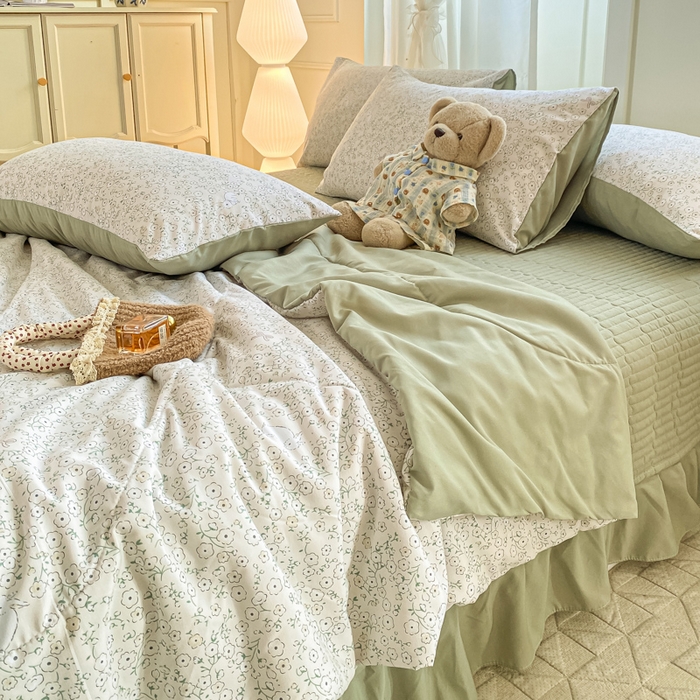 91家纺网 家纺一手货源 找家纺 2025新款针织双层纱夏被床盖四件套单夏被单床盖单品 花与兔