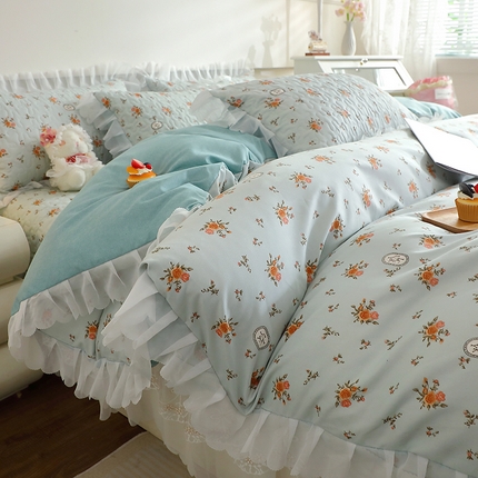 91家纺网 家纺一手货源 找家纺 雪夫人2025新款A类夹棉床盖床裙四件套 望夏花艺-绿