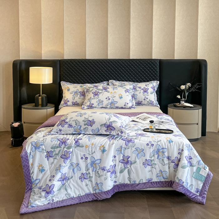 91家纺网 家纺一手货源 找家纺 宝士康家纺 2025新款10A抗菌双层纱豆豆绒夏被 花仙子