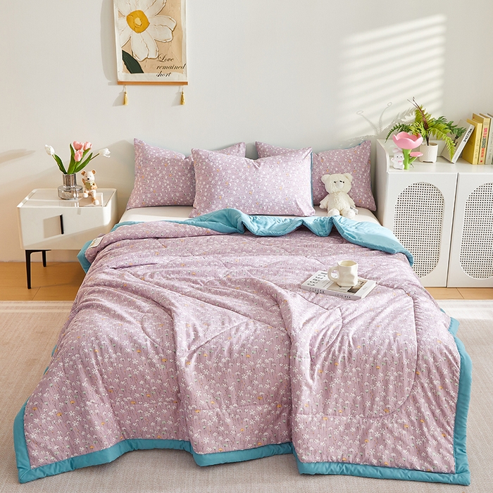 91家纺网 家纺一手货源 找家纺 海洋家纺 2025款水洗棉纯棉花夏凉被全棉花印花夏被空调被薄被子 漫生活紫