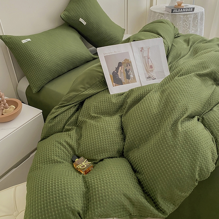 91家纺网 家纺一手货源 找家纺 （总）仟网汇 2025新款华夫格森语系列四件套北欧简约风