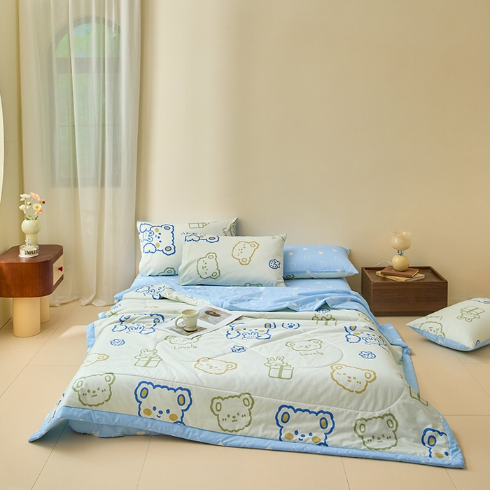 91家纺网 家纺一手货源 找家纺 宝士康家纺 2025新款10A抗菌全棉夏被四件套（床单款） 奶油布丁