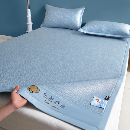 91家纺网 家纺一手货源 找家纺 摩妮卡2025新款A类抗菌冰丝凉席席子三件套--床席款 小冰块-梵高蓝