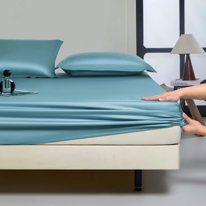 91家纺网 家纺一手货源 找家纺 秀色家纺 2024新品 A类100支双股长绒棉单品床笠 梦易-雾霾蓝