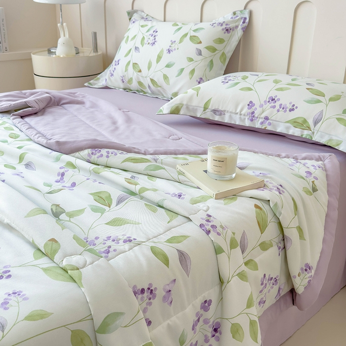 91家纺网 家纺一手货源 找家纺 宝士康家纺 2025新款10A抗菌针织夏被四件套 紫玲