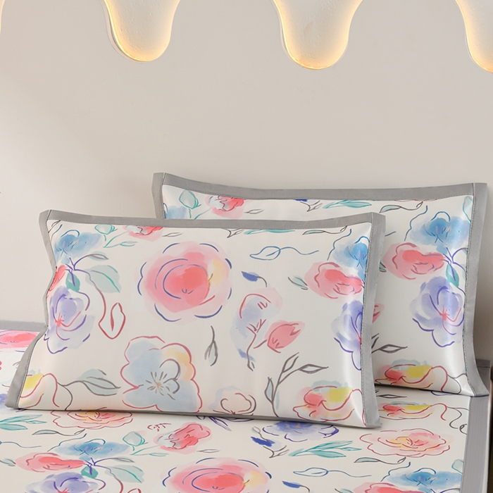 91家纺网 家纺一手货源 找家纺 简一 2025新款A类碳光印花数码冰丝凉席系列-床单款 玫瑰乐园