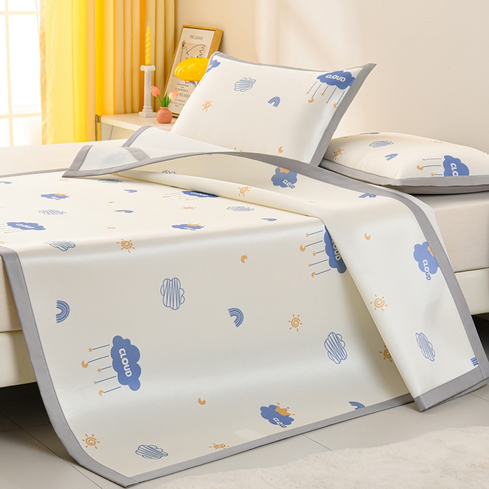 91家纺网 家纺一手货源 找家纺 简一 2025新款A类碳光印花数码冰丝凉席系列-床单款 蓝天白云