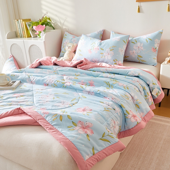 91家纺网 家纺一手货源 找家纺 海洋家纺 2025款水洗棉纯棉花夏凉被全棉花印花夏被空调被薄被子 铭香兰