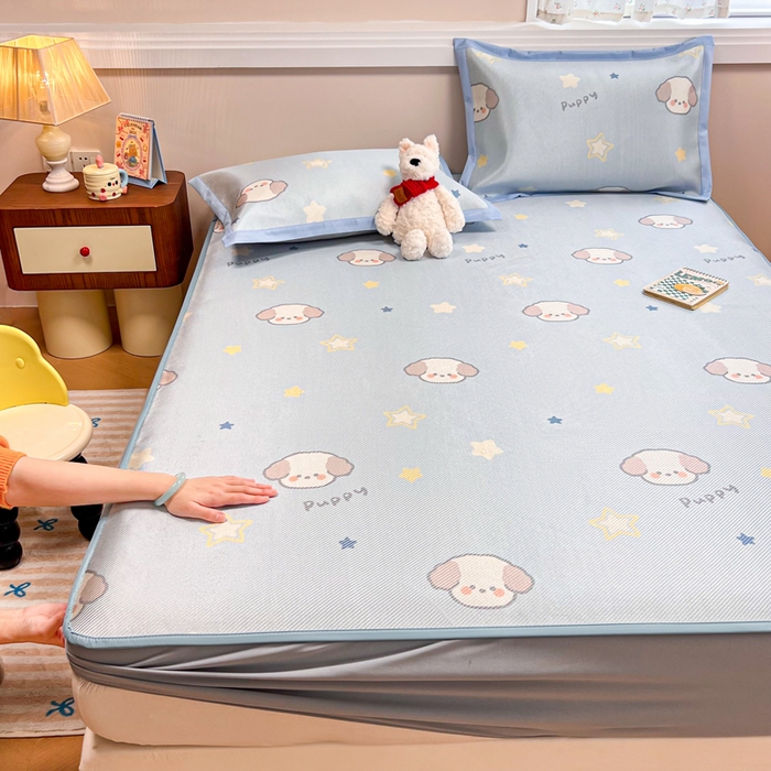 91家纺网 家纺一手货源 找家纺 慕尚家纺 2025新款数码印花床席床笠款冰藤席 床笠款-酷奇