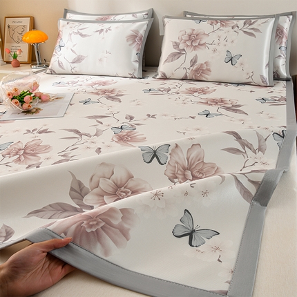 简一 2025新款A类碳光印花数码冰丝凉席系列-床单款 蝴蝶花谷