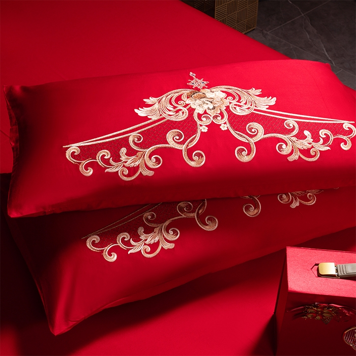 91家纺网 家纺一手货源 找家纺 博之洋婚庆 2025新款全棉长绒棉刺绣新中式婚庆系列多件套幸福快乐