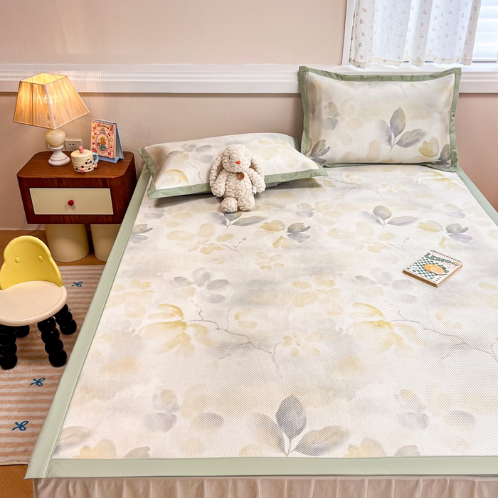 91家纺网 家纺一手货源 找家纺 慕尚家纺 2025新款数码印花床席床笠款冰藤席 床席款-墨染