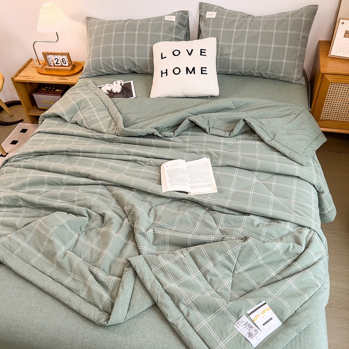 91家纺网 家纺一手货源 找家纺 宝士康家纺 2025新款10A抗菌无印风夏被 被子被芯 格韵绿