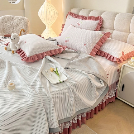 2025新款A类冰豆豆提花凉席床盖 床盖款-樱桃-豆沙