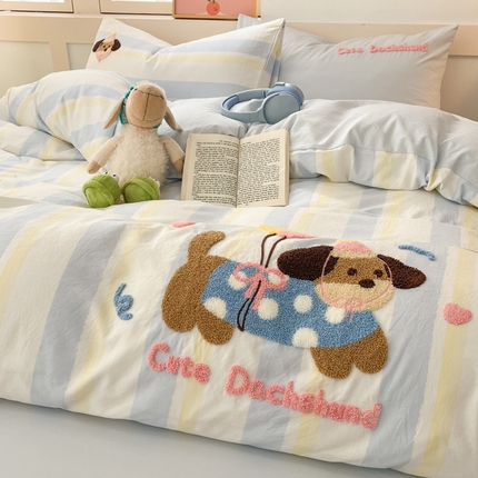 91家纺网 家纺一手货源 找家纺 （总）如一 2025新款A类ins风卡通毛巾绣水洗棉四件套