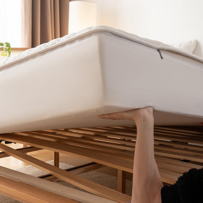 91家纺网 家纺一手货源 找家纺 叠派家纺 2025新款5A抗菌A类夹棉床笠经典款防水款系列 包边款-经典格荧月白