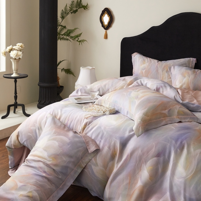 91家纺网 家纺一手货源 找家纺 金奇达家纺 2025新款竹玉清丝四件套-雅韵【标准号全网控价（折后券后）不低于元228元】 绚烂春日-粉