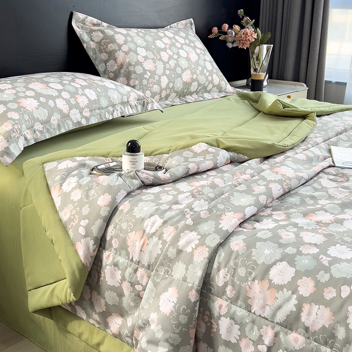 91家纺网 家纺一手货源 找家纺 宝士康家纺 2025新款10A抗菌双层纱印花夏被四件套 绿野庄园