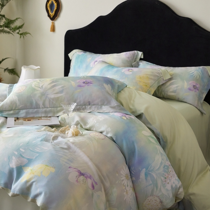 91家纺网 家纺一手货源 找家纺 金奇达家纺 2025新款竹玉清丝四件套-雅韵【标准号全网控价（折后券后）不低于元228元】 空谷-柳绿