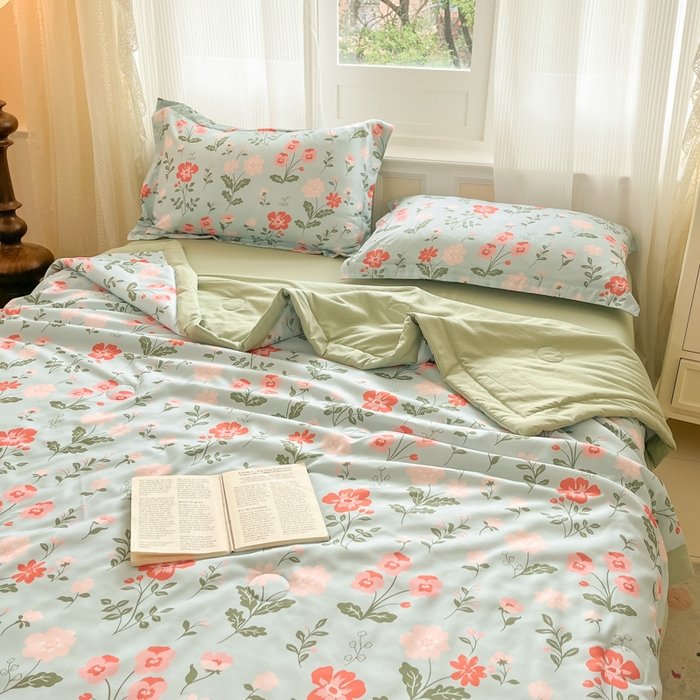 91家纺网 家纺一手货源 找家纺 宝士康家纺 2025新款水洗棉超声波压花夏被 被子被芯 花园秘密