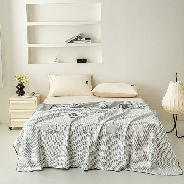 91家纺网 家纺一手货源 找家纺 梦尚舒 2025新款直播热款凉感针织提花盖毯子夏被贝壳边空调被 卡皮巴拉-灰