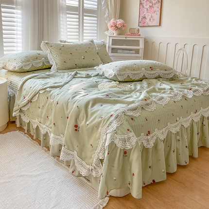 91家纺网 家纺一手货源 找家纺 网红馆（ck家纺） 2025新款天丝印花夹棉床盖夏被四件套 春的气息
