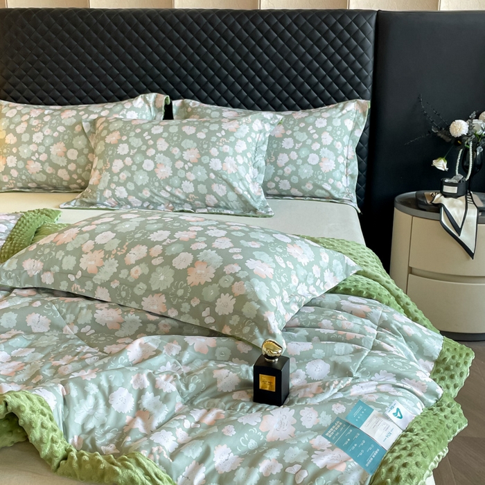 91家纺网 家纺一手货源 找家纺 宝士康家纺 2025新款10A抗菌双层纱豆豆绒夏被 绿野庄园