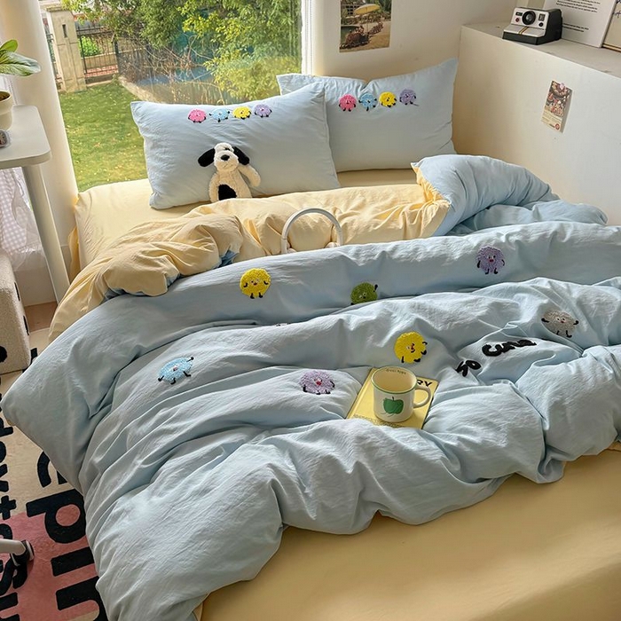 91家纺网 家纺一手货源 找家纺 耀达家居 2025新款A类水洗棉毛巾绣四件套 奇趣豆-海盐