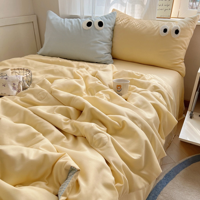 91家纺网 家纺一手货源 找家纺 慕尚家纺 2025新款大眼萌仔夏被 大眼萌 黄蓝格