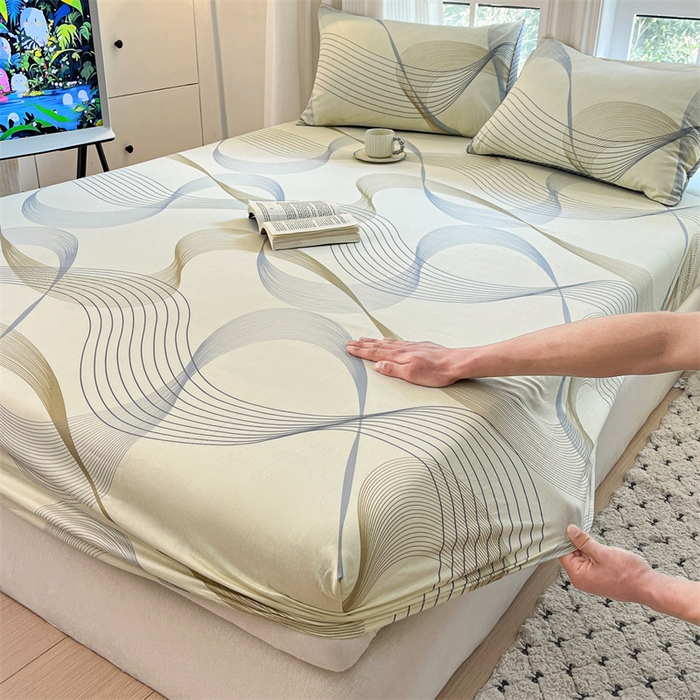 91家纺网 家纺一手货源 找家纺 宝士康家纺 2025新款10A抗菌全棉印花床笠 名爵黄