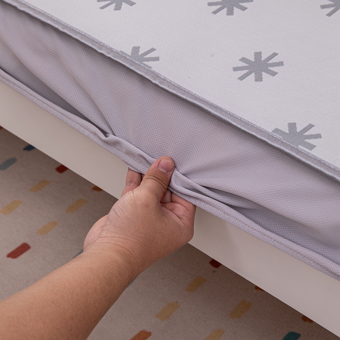 91家纺网 家纺一手货源 找家纺 凌云家纺  2025新款提花凉感冰丝席床笠款三明治凉席三件套 雪漾-灰