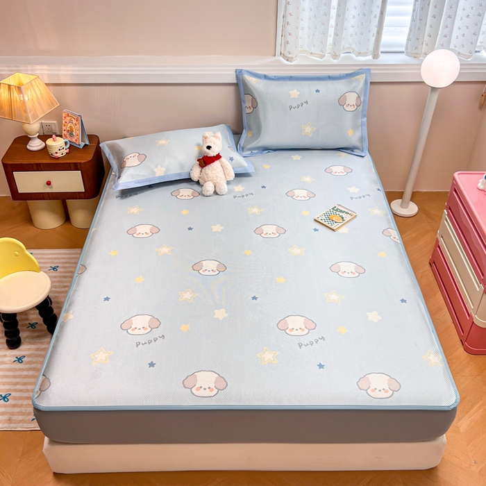 91家纺网 家纺一手货源 找家纺 慕尚家纺 2025新款数码印花床席床笠款冰藤席 床笠款-酷奇