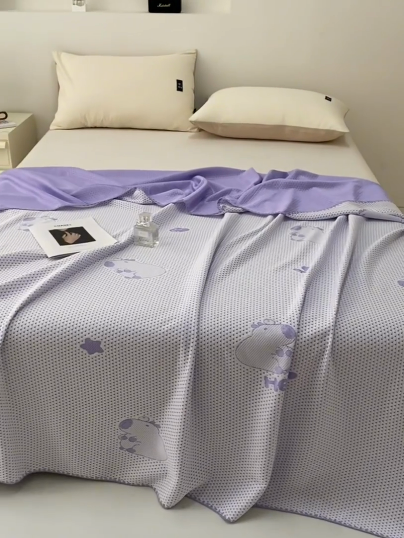 91家纺网 家纺一手货源 找家纺 梦尚舒 2025新款直播热款凉感针织提花盖毯子夏被贝壳边空调被 卡皮巴拉-紫