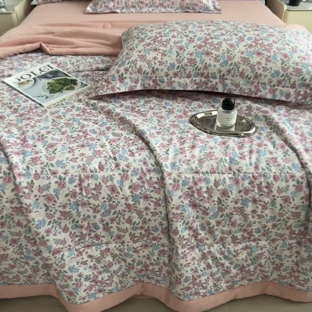 91家纺网 家纺一手货源 找家纺 宝士康家纺 2025新款10A抗菌双层纱印花夏被 紫苑