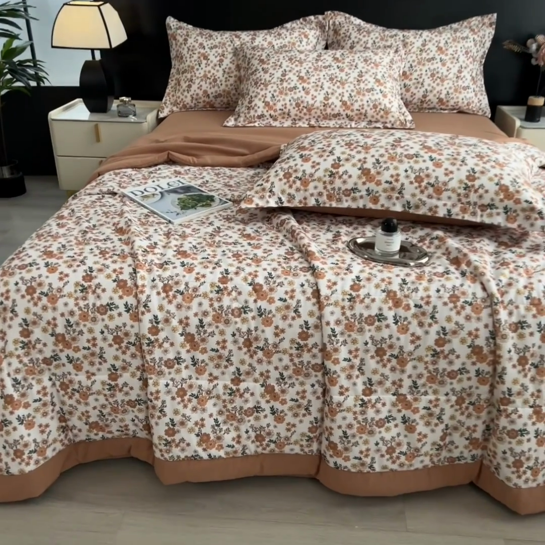 91家纺网 家纺一手货源 找家纺 宝士康家纺 2025新款10A抗菌双层纱印花夏被四件套 小雏菊