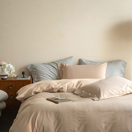 华超针织 2025新款全棉纯棉水洗提花四件套 -漾影 风格一 漾影奶茶