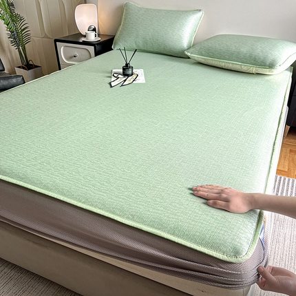 91家纺网 家纺一手货源 找家纺 （总）摩妮卡2025新款A类抗菌冰丝凉席席子三件套--床笠款